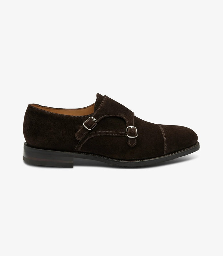 LOAKE CANNON DARK BROWN SUEDE DOUBLE MONK RUBBER SOLE F-MEDIUM