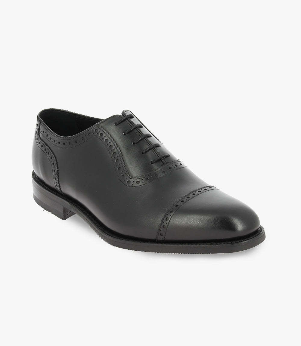 LOAKE FLEET BLACK OXFORD SEMI BROGUE RUBBER SOLE F-MEDIUM