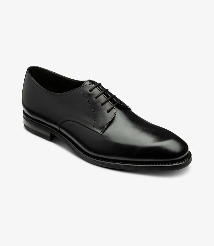 This angled shot captures the shoes in a dynamic perspective, emphasizing the refined brogue detailing on the toe cap and the overall craftsmanship. The leather's texture is beautifully pronounced, and the sleek lines of the derby style create a sophisticated look, making these shoes ideal for both formal and casual occasions.