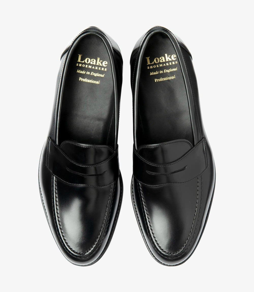 LOAKE IMPERIAL BLACK LOAFER SLIP ON RUBBER SOLE G-WIDE