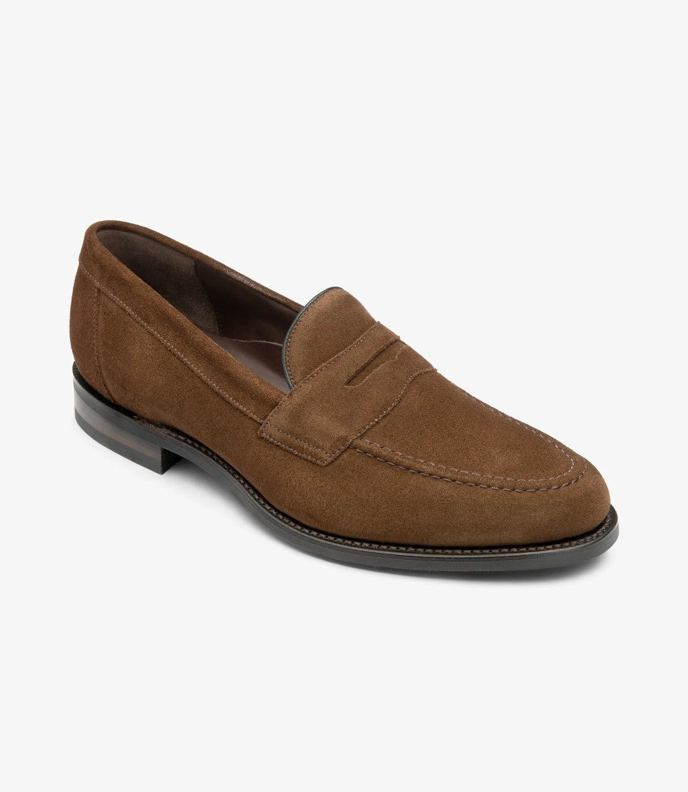 LOAKE IMPERIAL BROWN SUEDE LOAFER SLIP ON RUBBER SOLE G-WIDE