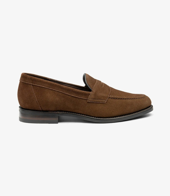 LOAKE IMPERIAL BROWN SUEDE LOAFER SLIP ON RUBBER SOLE G-WIDE