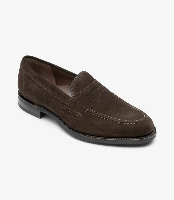 LOAKE IMPERIAL DARK BROWN SUEDE LOAFER SLIP ON RUBBER SOLE G-WIDE