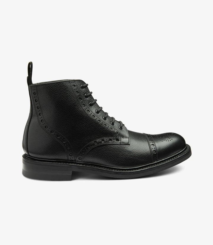 LOAKE LOXLEY BLACK GRAIN DERBY TOE CAP RUBBER SOLE G-WIDE