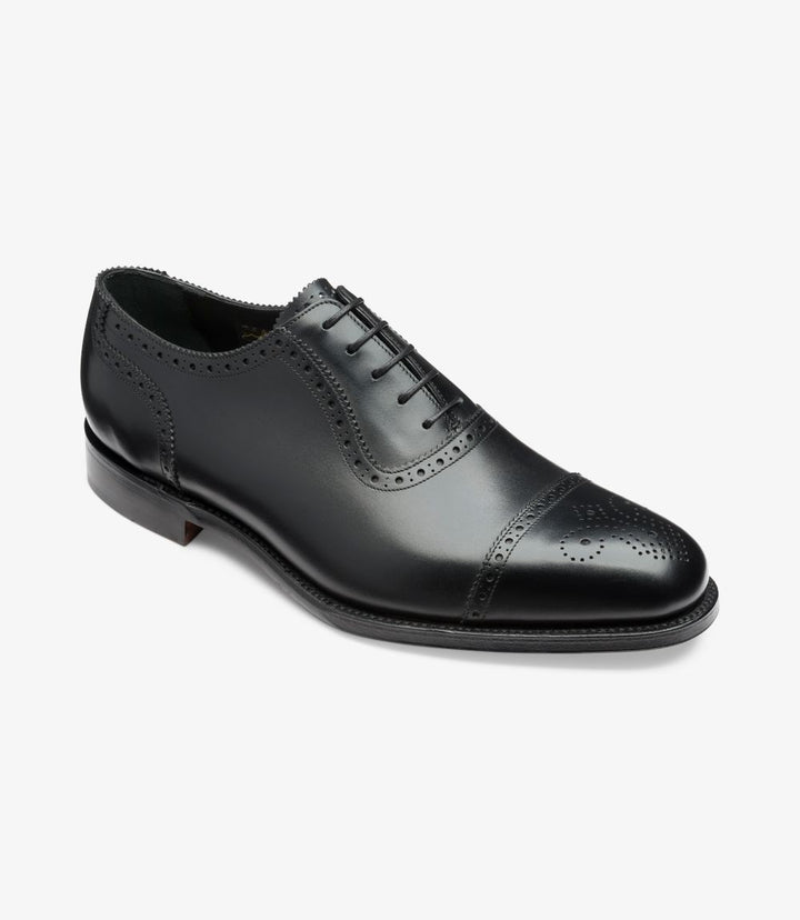 LOAKE STRAND-DIS BLACK OXFORD SEMI BROGUE TOE CAP LEATHER SOLE F-MEDIUM