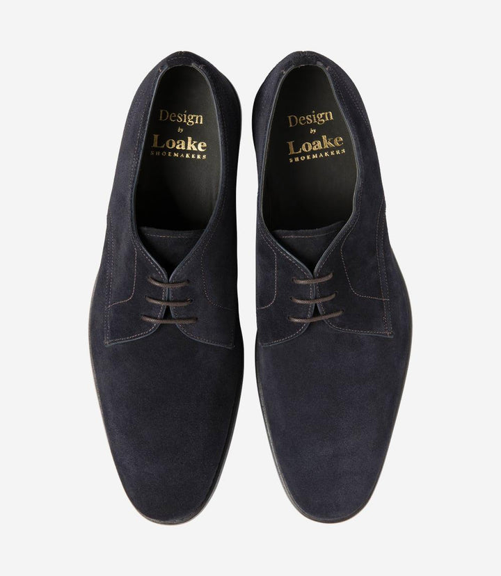 LOAKE ATHERTON NAVY SUEDE DERBY LEATHER/RUBBER SOLE F-MEDIUM