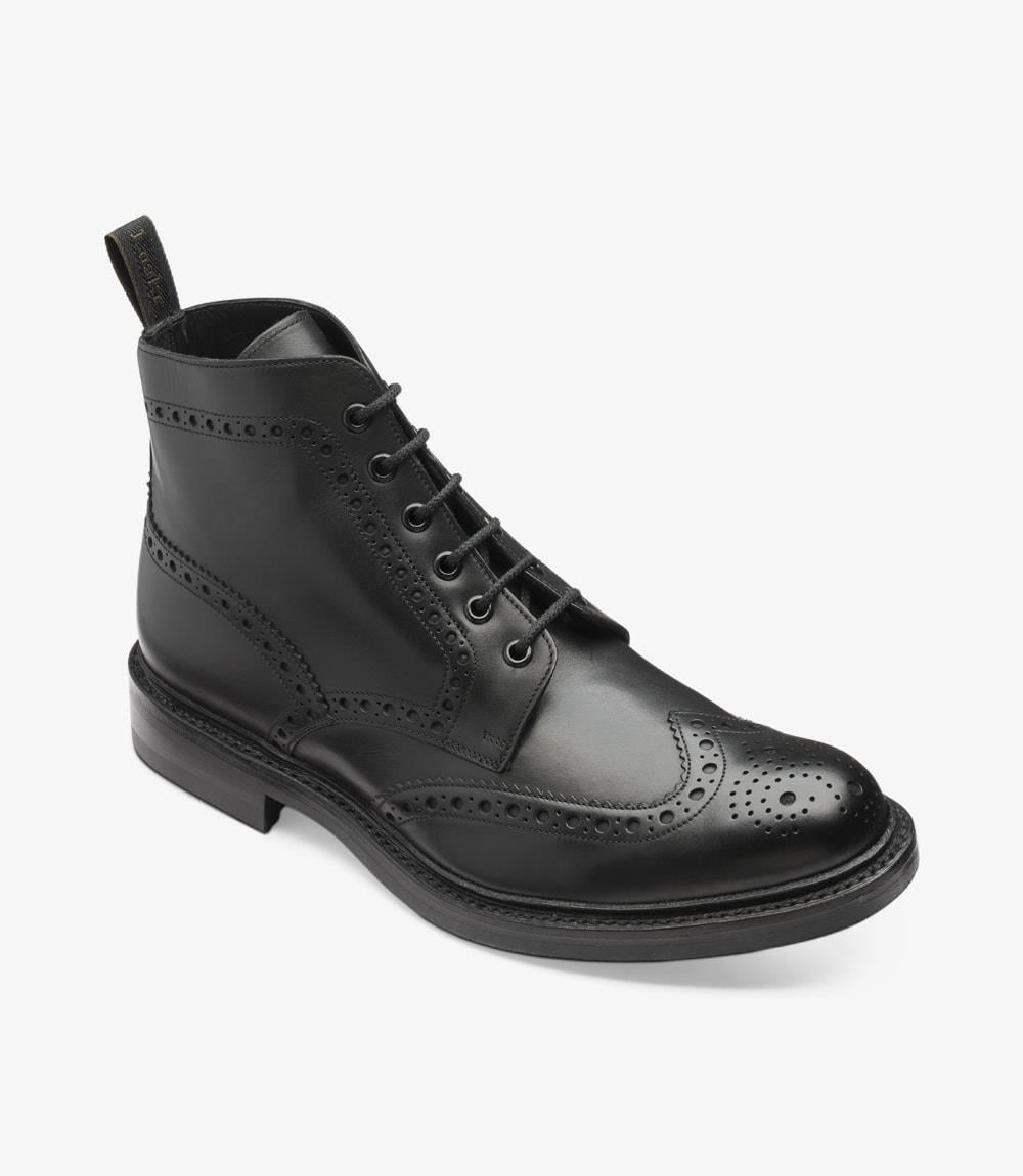 LOAKE BEDALE-DIS BLACK  BROGUE BOOT RUBBER SOLE G-WIDE