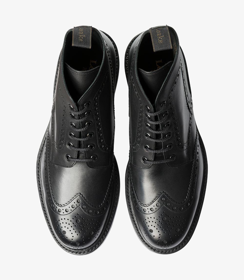 LOAKE BEDALE-DIS BLACK  BROGUE BOOT RUBBER SOLE G-WIDE