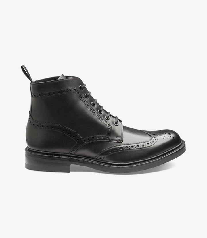 LOAKE BEDALE-DIS BLACK  BROGUE BOOT RUBBER SOLE G-WIDE