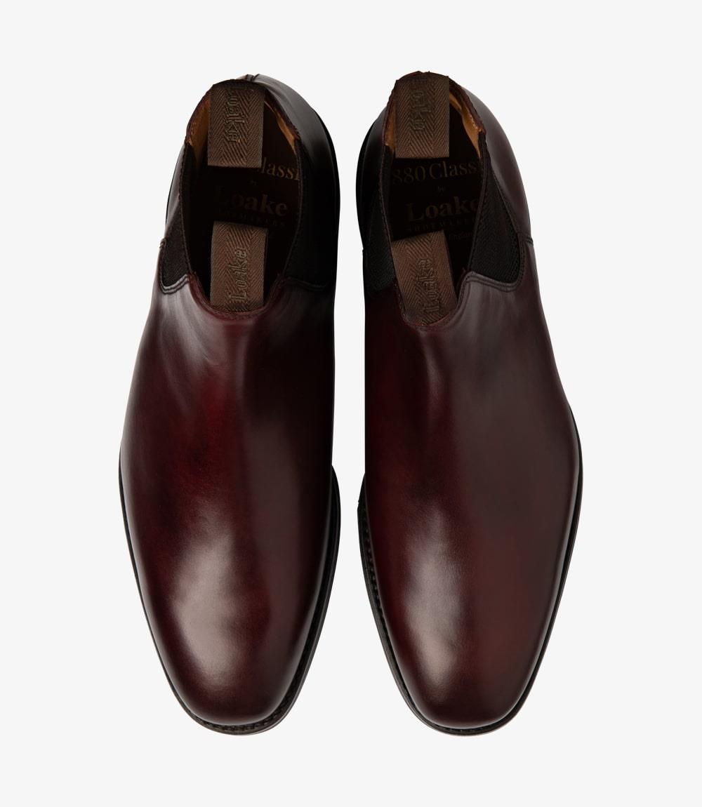 LOAKE CHATSWORTH BURGUNDY LEATHER CHELSEA BOOT RUBBER SOLE G-WIDE