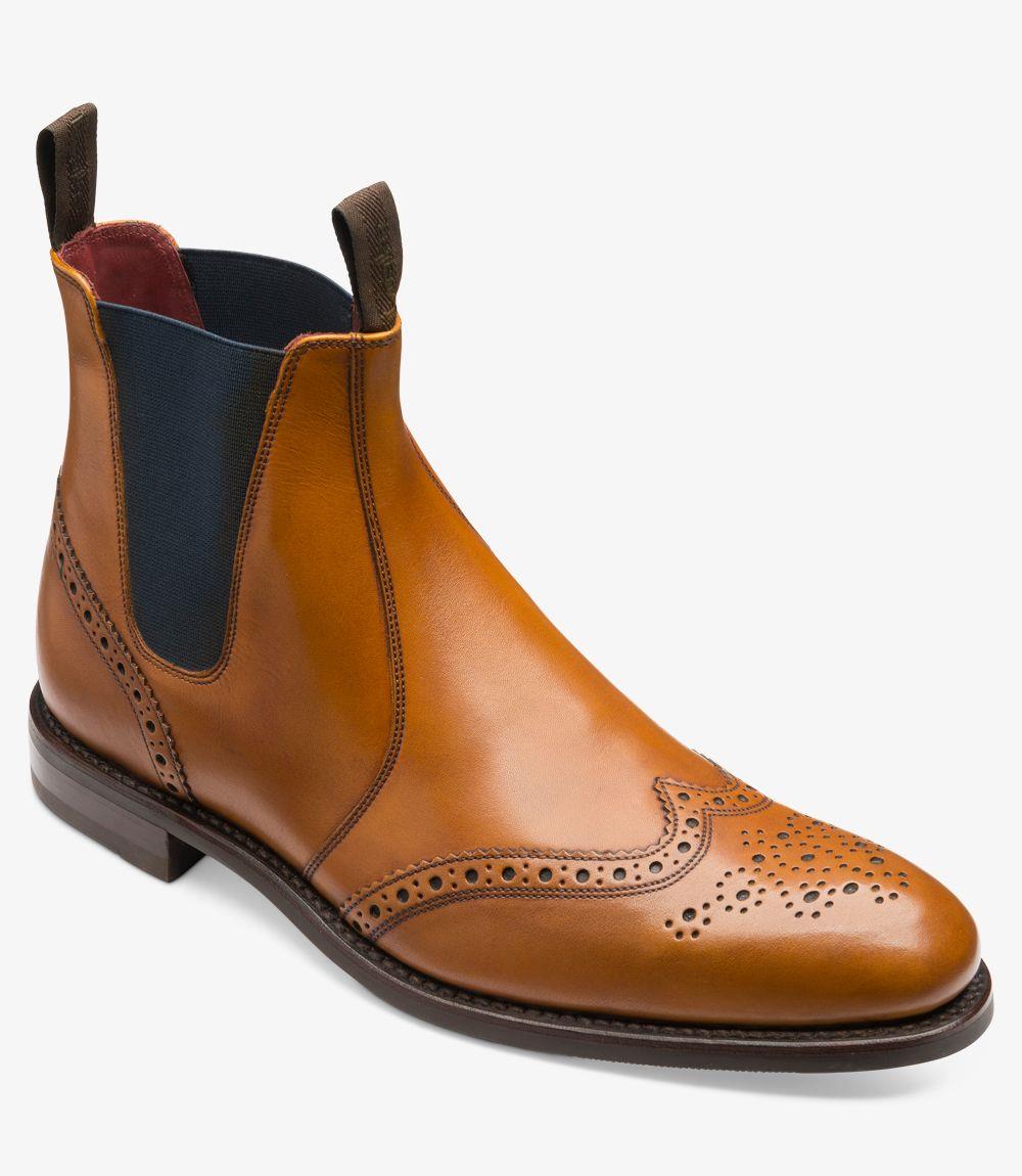 LOAKE HOSKINS TAN CHELSEA BROGUE BOOT RUBBER SOLE F-MEDIUM