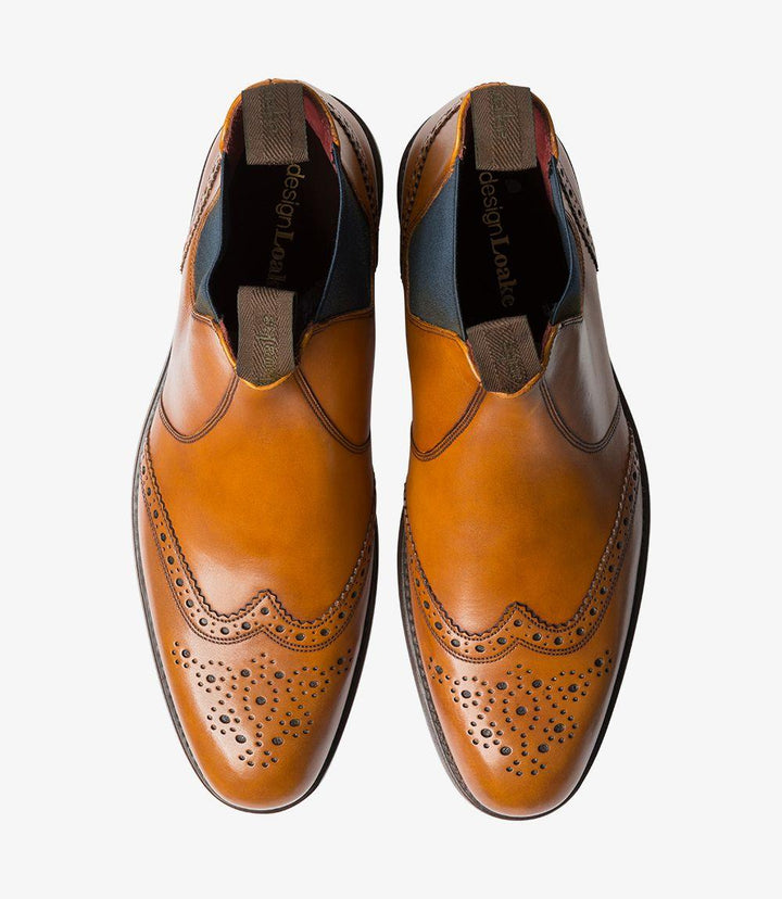 LOAKE HOSKINS TAN CHELSEA BROGUE BOOT RUBBER SOLE F-MEDIUM