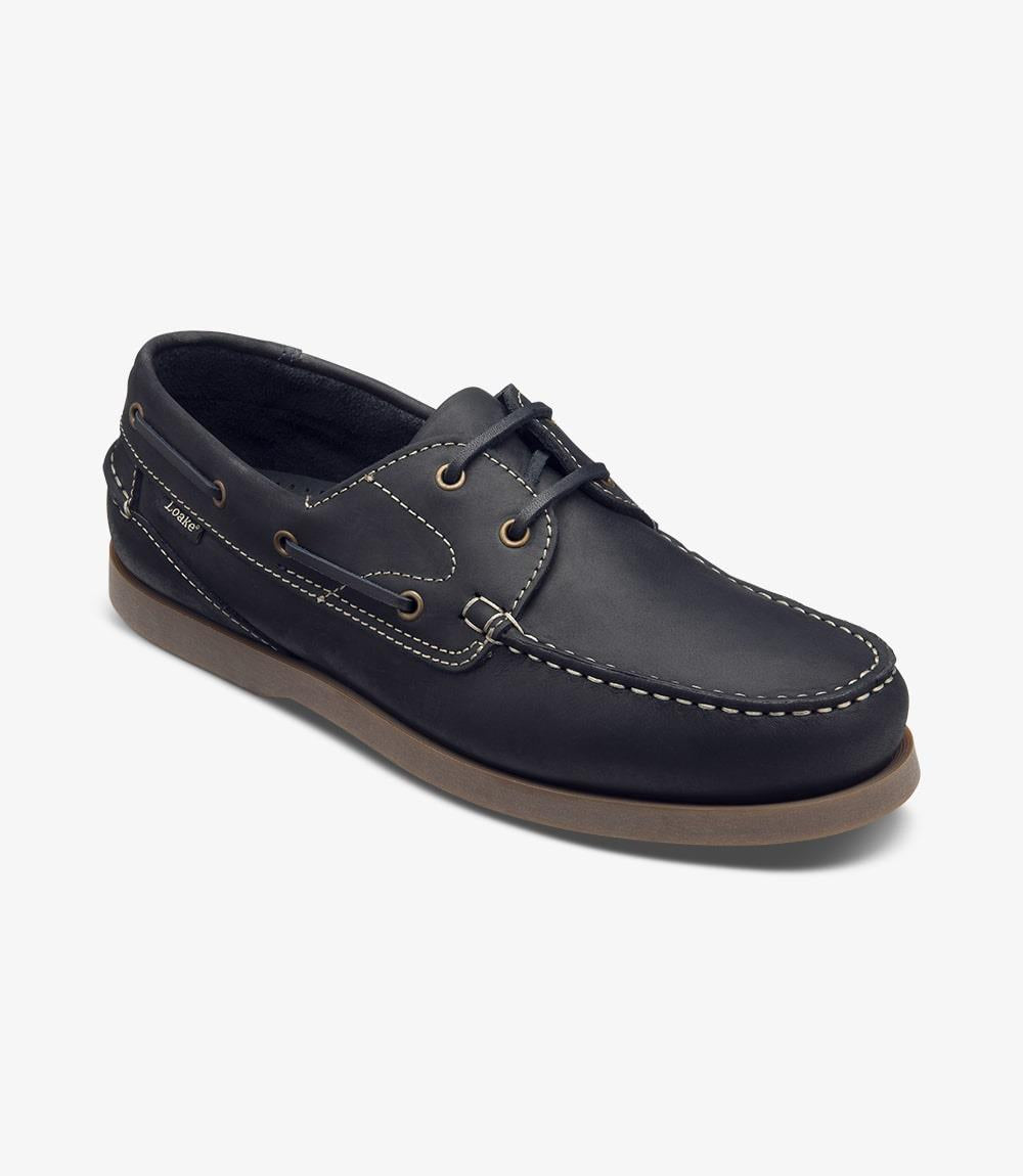 LOAKE LYMINGTON NAVY BOAT SHOE RUBBER SOLE F-MEDIUM