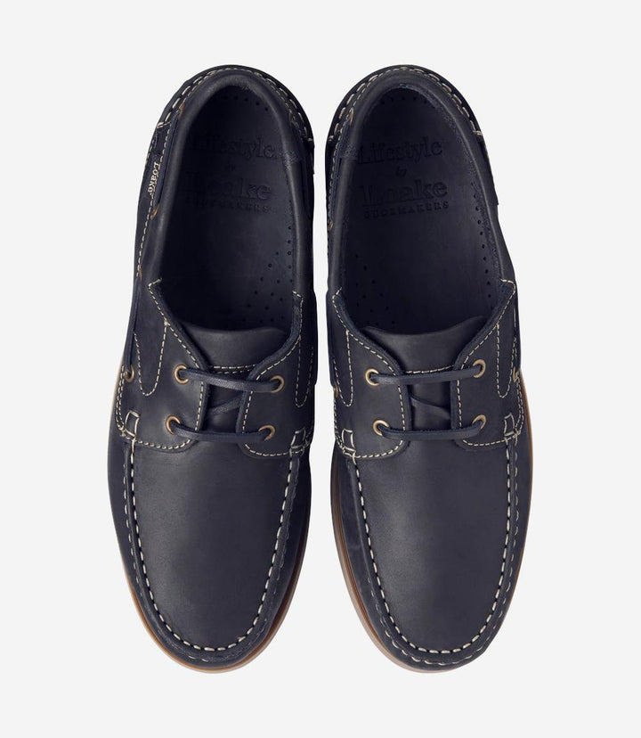 LOAKE LYMINGTON NAVY BOAT SHOE RUBBER SOLE F-MEDIUM