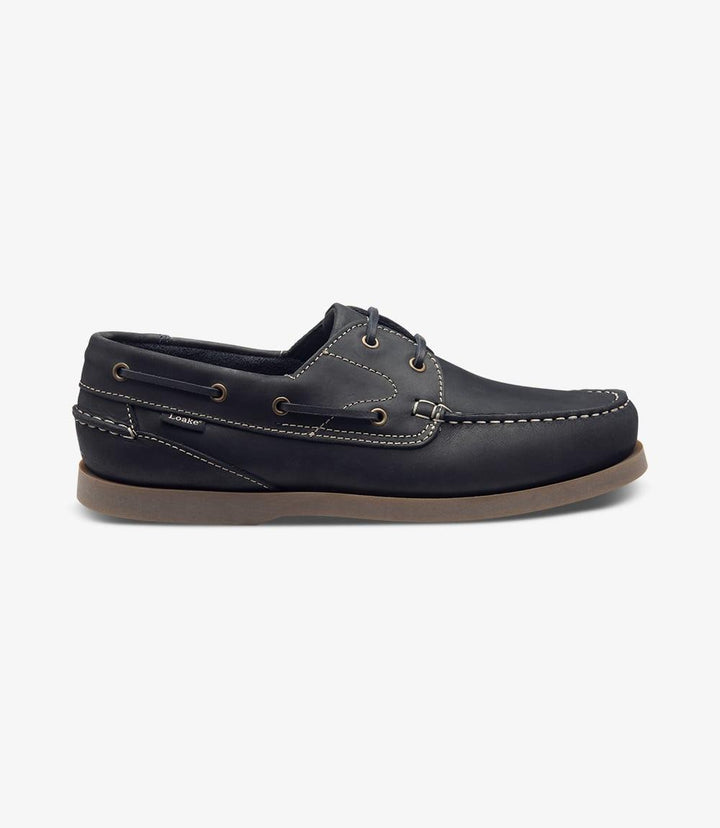 LOAKE LYMINGTON NAVY BOAT SHOE RUBBER SOLE F-MEDIUM