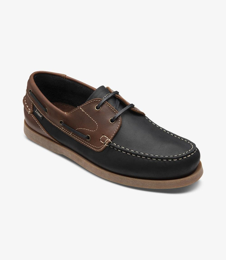 LOAKE LYMINGTON NAVY-BROWN BOAT SHOE RUBBER SOLE F-MEDIUM