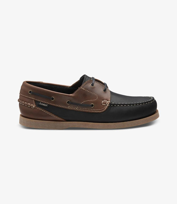 LOAKE LYMINGTON NAVY-BROWN BOAT SHOE RUBBER SOLE F-MEDIUM